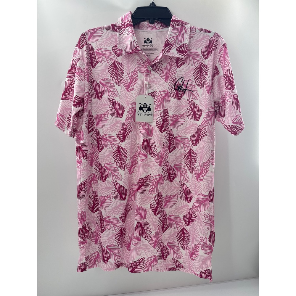 Gashouse Golf Mens Pink Tropical Leaf Print Performance Polo Shirt Medium NWT